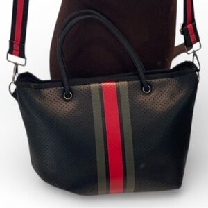 Haute Shore Neoprene Purse Thick CLIP ON Crossbody Strap Black Red Green Stripe